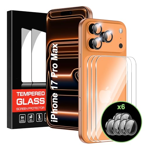 Suttkue for iPhone 17 Pro Max 6.9Back Screen Protector with Camera Lens Protector 9H Hardness Anti-Scratch Tempered Glass Case Friendly Anti-Fingerprint Anti-Scratch Easy Installation 6.9 inch(3+2 PACK)