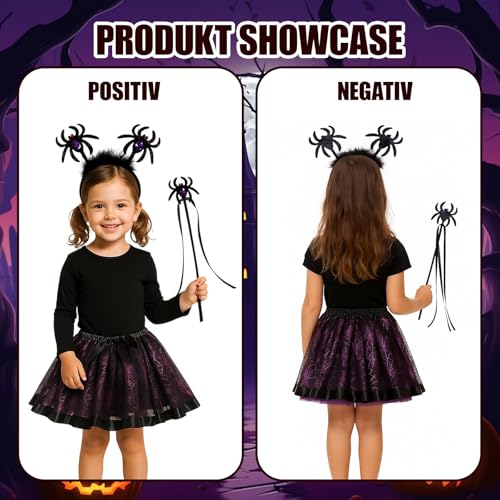 QckZee Spinnen Kostüm Kinder, Halloween Kostüm Mädchen, Spinnen Kinder Tutu Rock mit Spinnen Haarreif und Spinnen Zauberstab, Spinnen Kostüm Mädchen für Halloween Karneval Cosplay