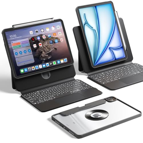 Image of Detachable Magnetic Keyboard Case for iPad Pro 13 Inch, Black | Sliding Rail Height Adjustable Stand,7-Color Backlit,Multi-Touch Trackpad,360 Rotatable,Clear Back for iPad Pro 13 M5 /M4