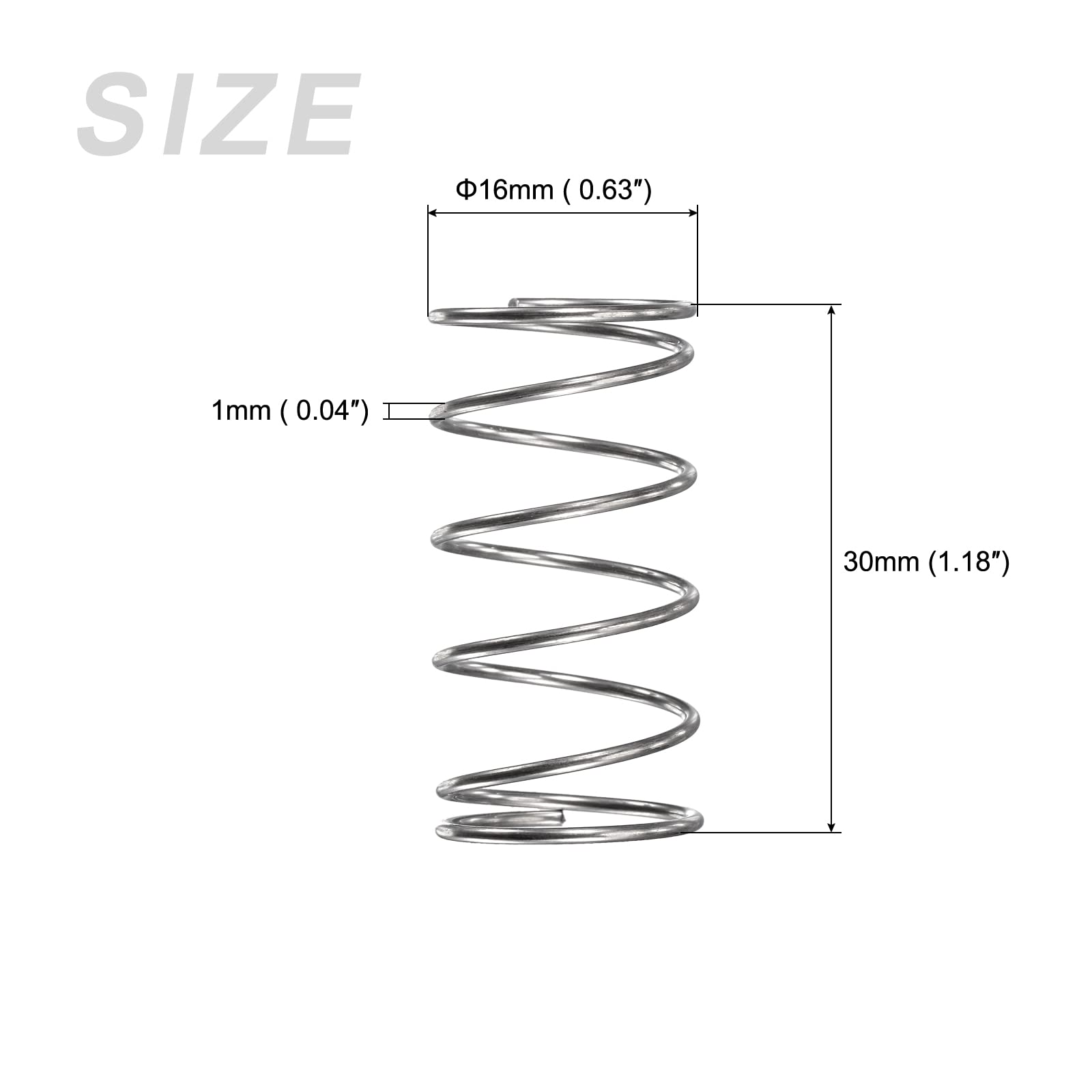 METALLIXITY Compression Springs (1x16mm OD,30mm Free Length) 5Pcs, 304 Stainless Steel Extension Spring - for Shop Home Repairs, DIY Projects, Silver Tone