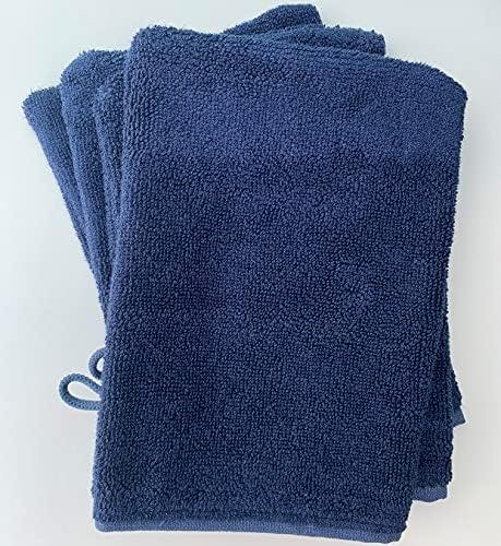 Face Cloth Wash Mitt Set 50% Cotton 50% Bamboo 15cm x 22cm Face Flannel Glove Soft Absorbent (Navy Blue 4 Pack)