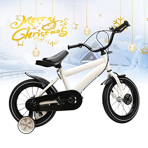 14 Zoll Kinderfahrrad, Unisex Kinderfahrrad, Karbonstahlrahmen mit Stützrädern, geeignet für Kinder von 3-6 Jahren, Leichter Rahmen, komfortable Fahrt (Weiß) – Bild 6