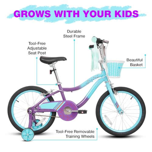 Image of WEIZE Kids Bike, 14 16 Inch Children Bicycle for Girls Ages 4-12 Years Old, Front Basket, Bell, Streamer, Doll Seat, Adjustable Seat & Handlebars, Coaster Brake, Multiple Color