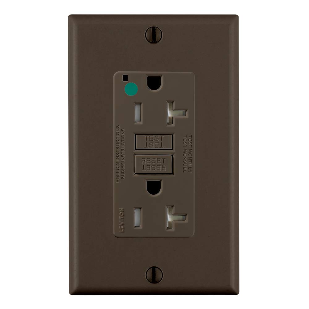 Réceptacle GFCI 20A Leviton GFTR2-HF marron pour milieu hospitalier