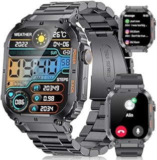 SUNKTA Smartwatch Herren Fitnessuhr mit Telefonfunktion, 400mAh, 1,96 Zoll Wasserdicht Fitness Tracker mit 100+ Sportmodi Blutdruckmessung Schrittzähler Message Reminder Smart Watch für iOS Android