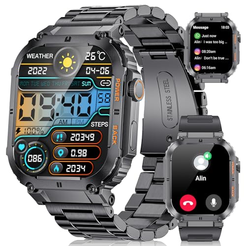 SUNKTA Reloj Inteligente Hombre, con Llamadas y Whatsapp y Asistente Voz, 2023 1.96'' Smartwatch Militar con 2 Correas, 400Amh, 100 Modos Deporte, DIY Esfera Reloj, Podómetro para Android iOS