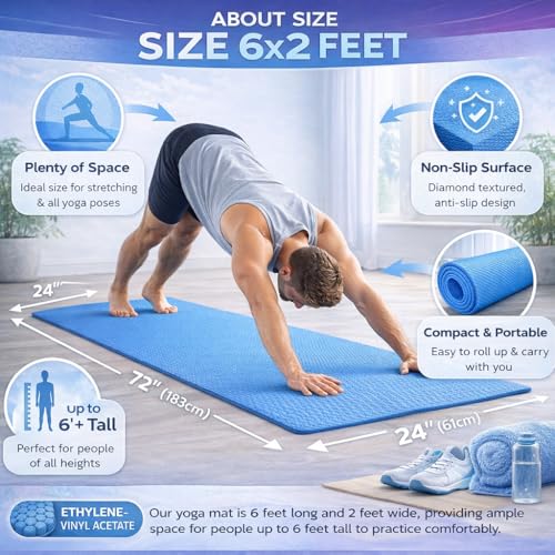 Image of Mommers Yoga Mat 4mm Thickness I Anti Slip EVA Workout Mat for Men & Women I 6x2 Feet Lightweight Exercise Mat for Yoga I Gym, Pilates & Home Workout
