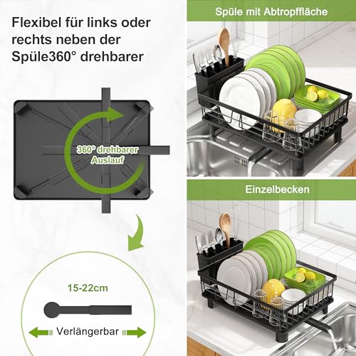 MAJALiS Abtropfgestell Geschirr aus Edelstahl mit Abtropfschale, Schwarz – Ansicht 3