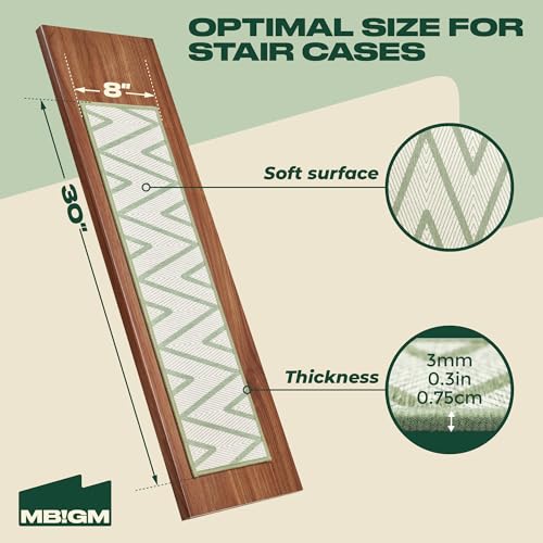 MBIGM 8" X 30" (15 in Pack) Non-Slip Carpet Stair Treads Non-Skid Safety Rug Slip Resistant Indoor Runner for Kids Elders & Pets with Reusable Adhesive - Ripple Green