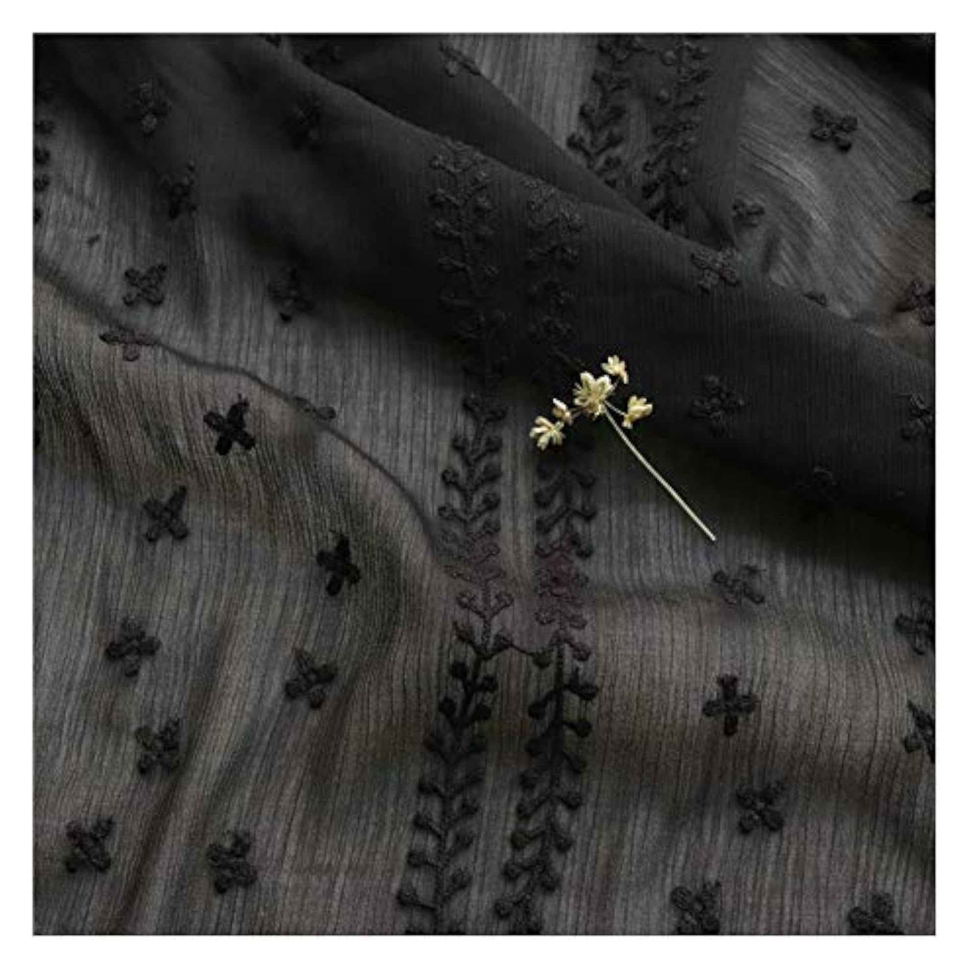Black Chiffon Embroidered Fabric