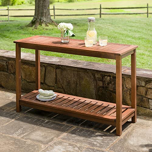 Plow & Hearth Lancaster Eucalyptus Wood Console Table - FSC-Certified | Weather-Resistant | Rich Multi-Step Natural Finish | Dual-Shelf | Perfect for Parties & Plant Display | 48" W x 16¼"D x 29¼"H