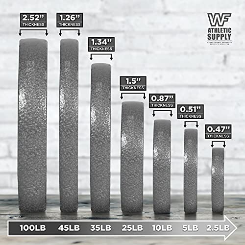 WF Athletic Supply Traditional/Classic 2-Inch Hole Solid Cast Iron Olympic Barbell Weight Plates - Great for Strength Training, Weightlifting, Bodybuilding & Powerlifting, Multiple Choices Available
