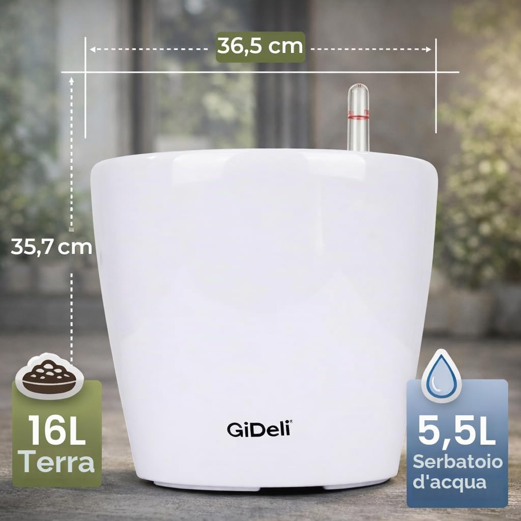 GiDeli Vaso autoirrigante - Vaso con sistema di auto-irrigazione con indicatore del livello dell'acqua - Vasi da fiori che proteggono da traboccamenti e decomposizione - Vaso per piante che fa