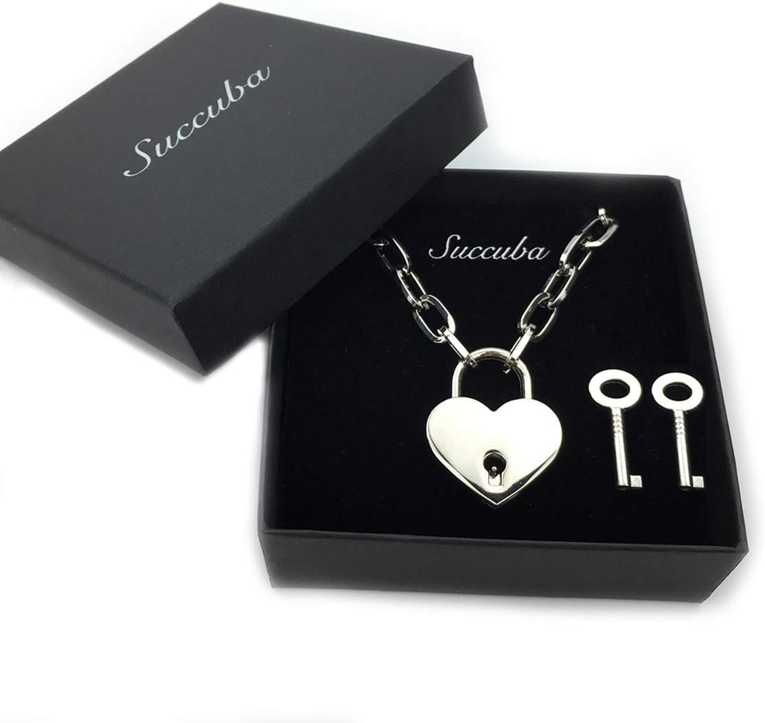 Succuba Padlock Necklace Chain Collar Choker with Two Keys and Box for Women, Men and Pet - Image 6