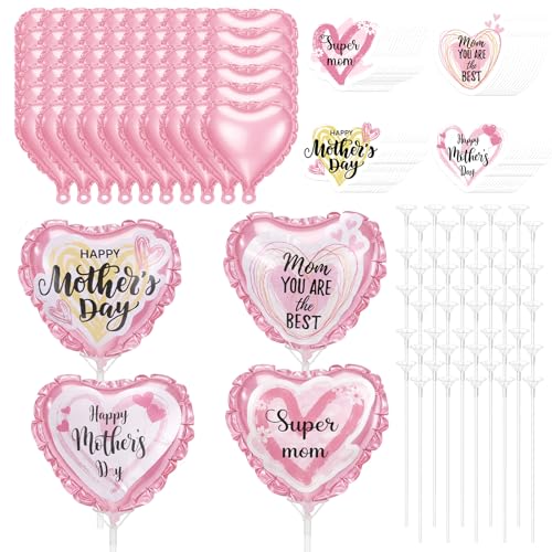 Ballons en aluminium en cœur et cadeaux pour maman à personnaliser avec 60 stickers de fête