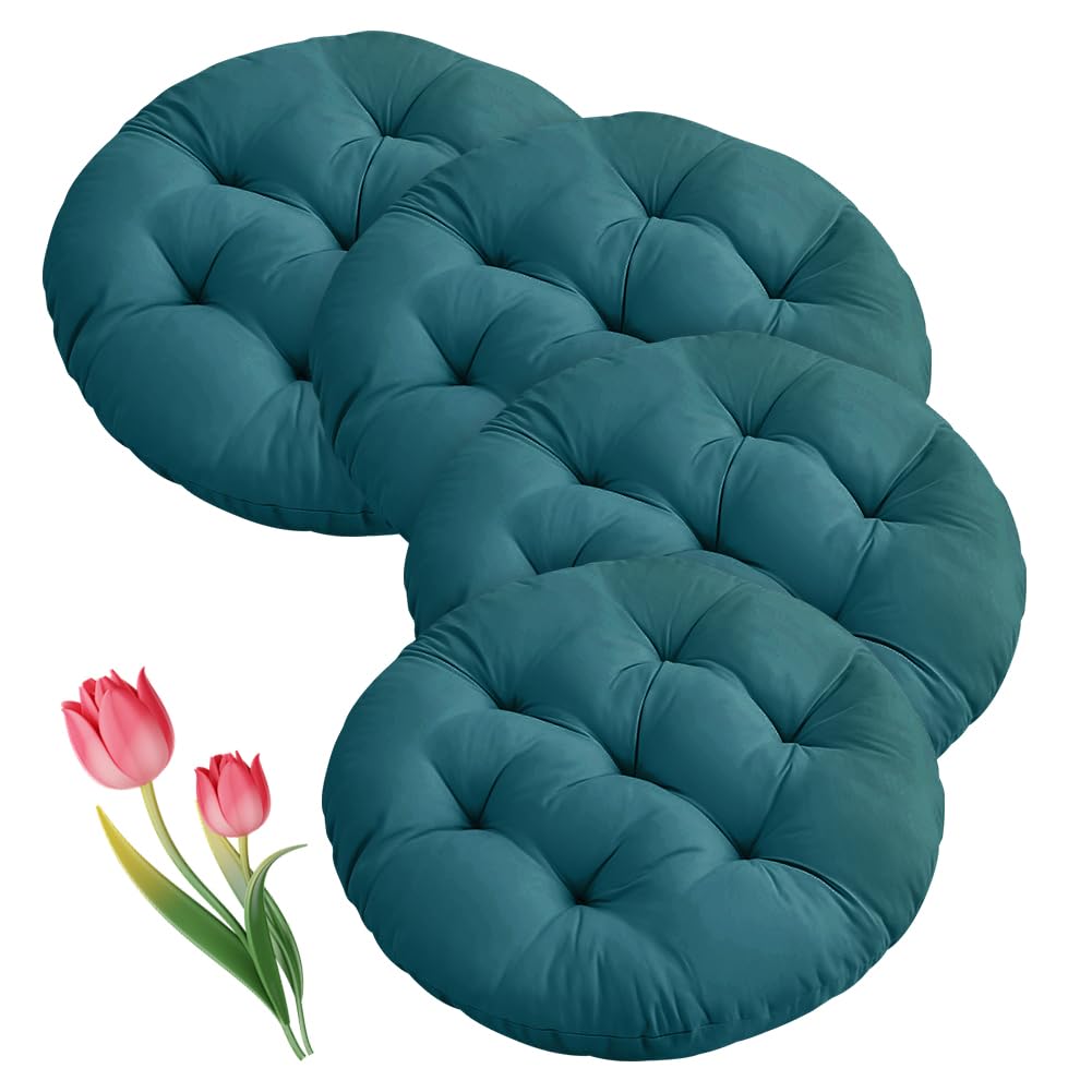 Cuscino per sedia, rotondo, 40 cm, 4 pezzi, per soggiorno, sala da pranzo, per interni ed esterni (verde scuro)