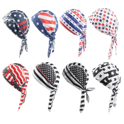 Image of 8 Pack Do Rag Skull Caps for Men Cap Bandana Hat Sweat Wicking Cooling Helmet Liner Cycling Beanie Head Wraps Rag