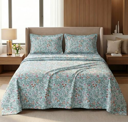 Image of VAS COLLECTIONS Kingston Collection King Size Bedsheet Set 3 Pcs | Soft Luxury Bedsheet with 2 Pillow Covers | Breathable & Shrinkage Resistant | 108x108 Inches (274x274 cm) (Aqua, Pink)