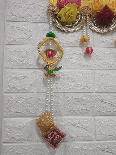 Image of Nutts Handmade Artificial Flower & Pom Pom Latkan with Shubh Labh Cushion Bandhanwar | Decorative Hanging Wedding,Home,Office, Festivals is Very Useful