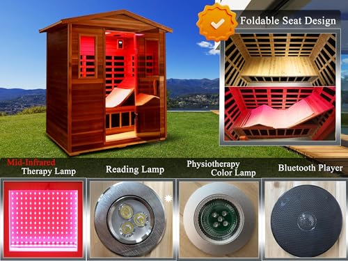 Image of LTCCDSS Full Spectrum Outdoor Red Cedar Sauna 3-Person, Low EMF Far Infrared Sauna Room for Home, Withstand Outdoor Temp -10℉-149℉| Chromotherapy-Bluetooth Speaker (81.1 * 45 * 83.5 inch)