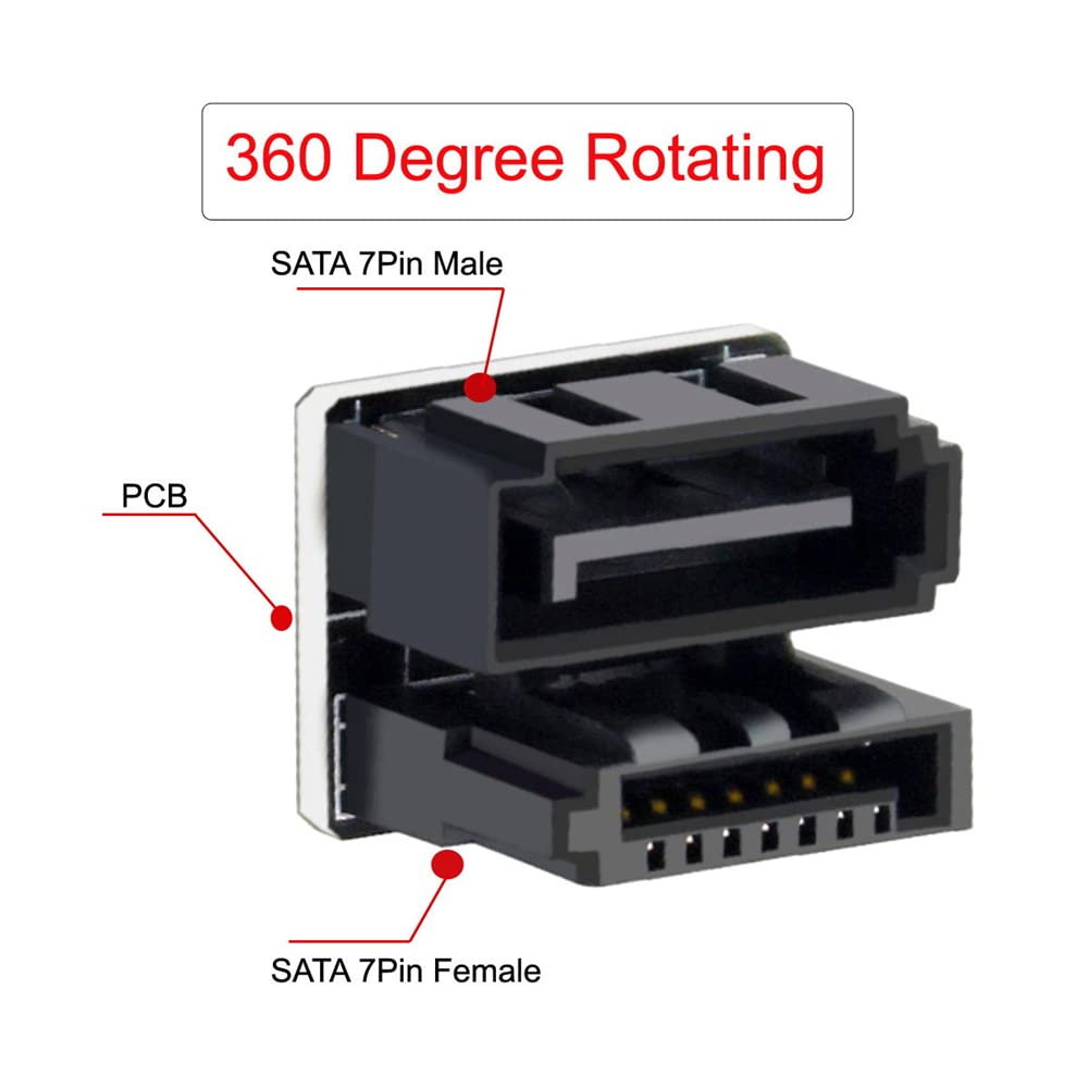 Pojedynczy adapter SATA 7-pinowy żeński na 7-pinowy męski 360 stopni kątowy adapter do komputerów stacjonarnych SSD HDD płyta główna płyta główna