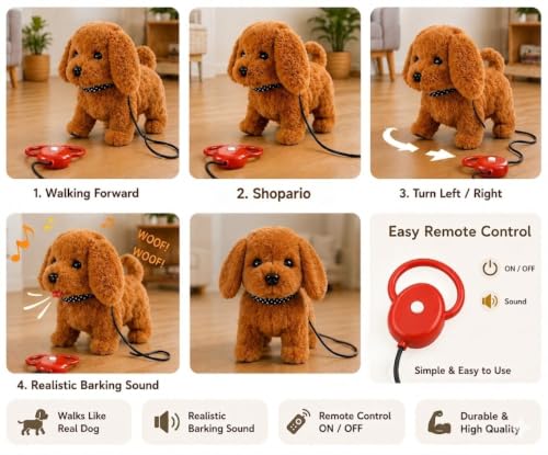 Image of Remote Control Walking Dog Toy Interactive Battery Operated Puppy Plush Soft Moving Tail Electronic Pet Toy for Kids Boys Girls Educational Fun Gift