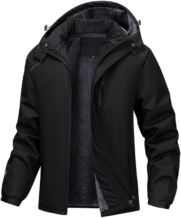 Winter Hooded Jacket with Thickened Fleece Lining Waterproof and Windproof Ski Jacket Outdoor Insulated Jacket