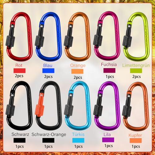 15 Stück Karabiner Schlüsselanhänger, 7.8 x 4.3cm Karabinerhaken Metall Schraubkarabiner für Rucksäcke Camping Reisen