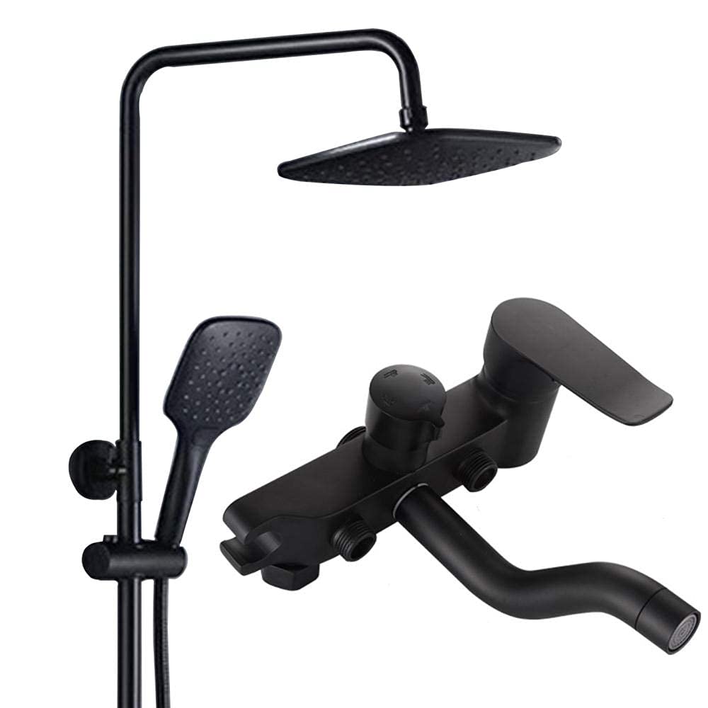 QUSYZD Shower Kits with Overhead Shower, 8 in Rain Shower Head with Hand Sprayer, Multi-Function Shower Mixer Set Wall Mounted Black Shower System-B,B,A