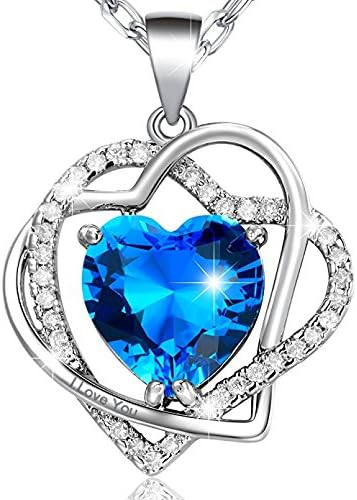 Women's Fashion Necklace-Blue Heart Cut Crystal Pendant Engraved I Love You with Chain-White Gold Plated Crystal Jewellery