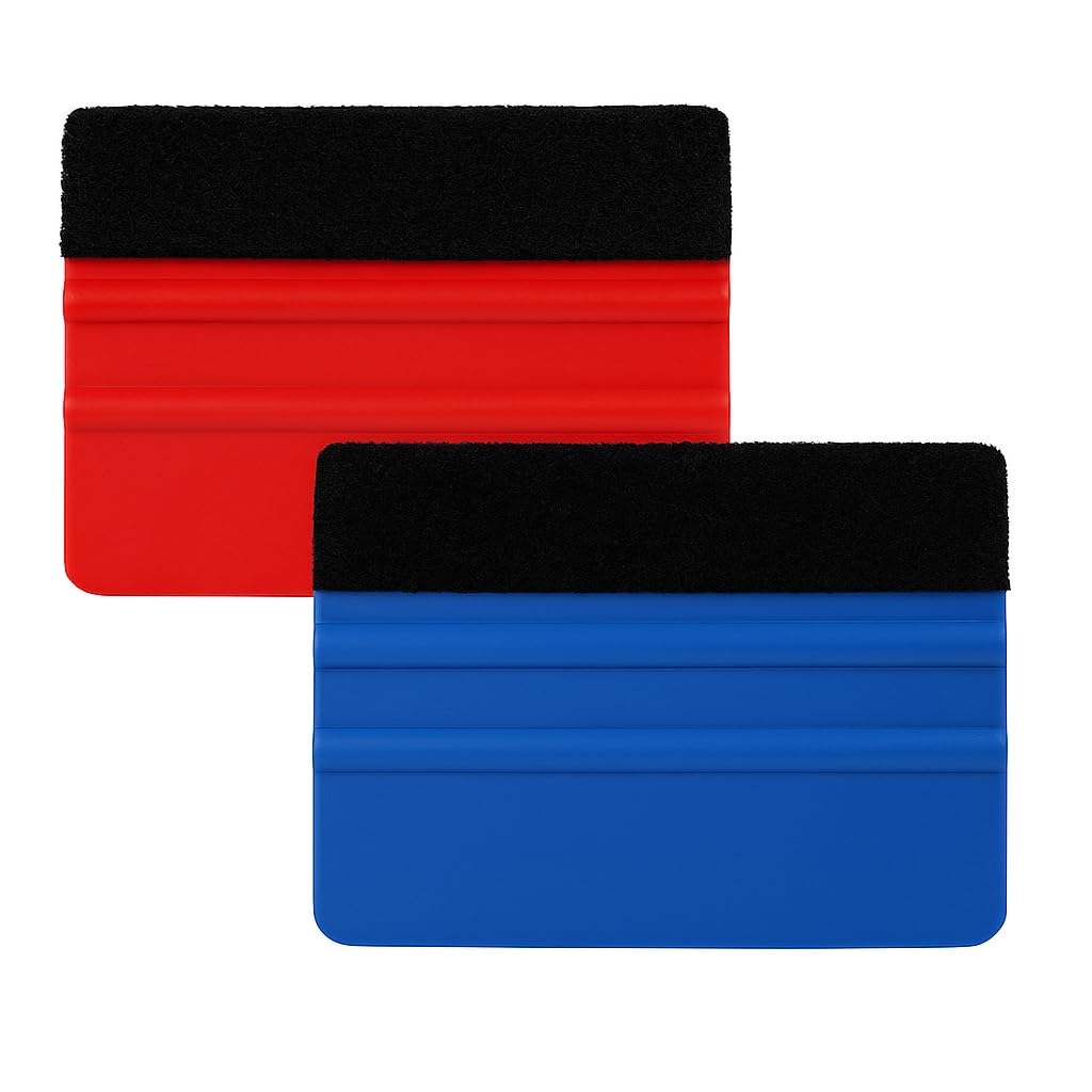 Trifletopia Blue, Red 2Pcs Plastic Scrapers With Felt Edge - Wallpaper Smoother - Vinyl Squeegee - Vinyl Wrap Tools - For Car Body Wrap, Wallpaper, And Craft Applications (Blue, Red)