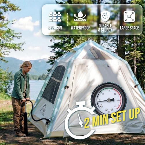TAILI Carpa Inflable para Camping con Bomba de Mano para 3/4/6 Personas, Montaje Fácil, Carpa de Aire Impermeable Oxford para Exterior miniatura 2