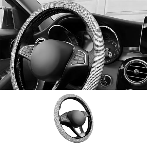 Image of Car Steering Wheel Cover with Sparkly Rhinestones, Bling,Suitable for Most 14.5 inch-15 inch Pickup Trucks, SUV (White)