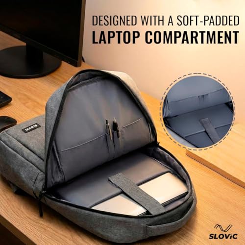Image of SLOVIC Laptop Bag [25 LTR] | Laptop Bag for Men Office Use with Padded Shoulder Straps | Multi Compartments Travel Bag for Man & Women with Bottle Pocket & Side Pocket | Grey