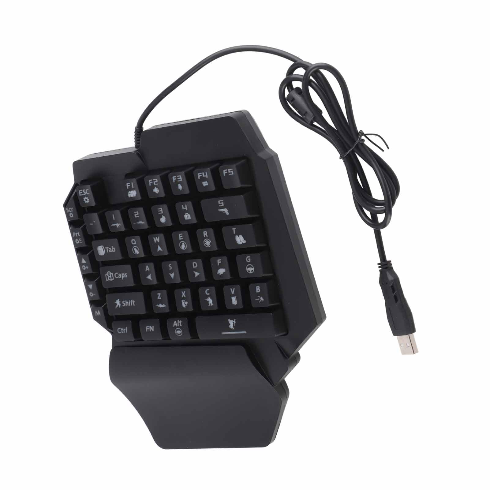 Tastiera da Gioco, 35 Tasti USB RGB 5.0 Doppie Porte USB Plug and Play Nessun Conflitto Tastiera da Gioco con una Sola Mano, Mouse da e Combinati con Convertitore Poggiapolsi Ergonomico per