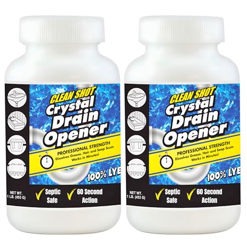 Clean Shot Crystal Lye Drain Opener, Heavy Duty, 1 lb, 2-Pack