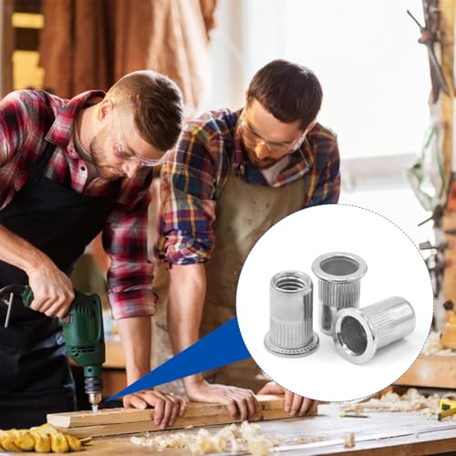 100 Stück Nietmuttern M6, Nietmutter Edelstahl Blindnietmuttern Flachkopf Einnietmuttern Gewinde Rivet Einpressmuttern für Metall und Kunststoffplatten