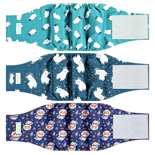 Image of Wegreeco Washable Dog Diaper Male (Pack of 3) - Washable Male Dog Belly Wrap (Alpacas, Small)