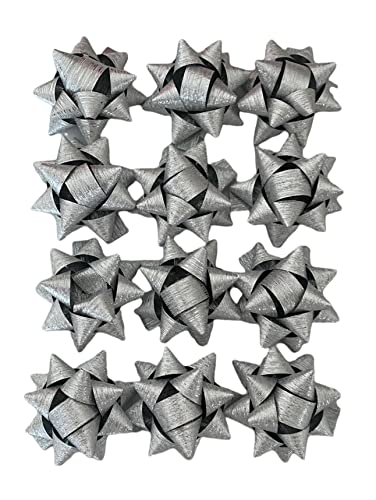 Coccarde X Regalo, Fiocchi per Regali di Natale, Fiocchetti per Pacchetti Regalo Autoadesivi, Stelle Decorative per Natale, San Valentino e ogni ricorrenza, Diametro 4,5CM Adesivo 2CM 12 PZ Argento