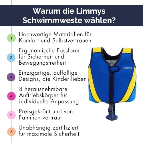 Limmys Premium Schwimmweste für Kinder – Moderne Schwimmhilfe für Jungen, Mädchen und Kleinkinder – Mit praktischer Tragetasche