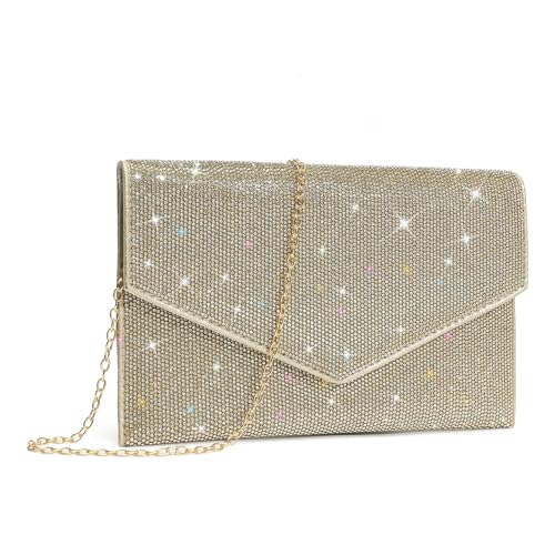 CARIEDO Women's Evening Bag Elegant Vegan Leather Rhinestone Flap Envelope Clutch Bag Prom Wedding Party
