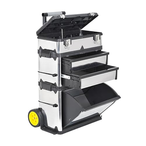 Wheeled Tool Box with Stackable Boxes and Lockable Cover - Large Toolbox on Wheels with Removable Tray - Secure Rolling Tool Box for Easy Organisation