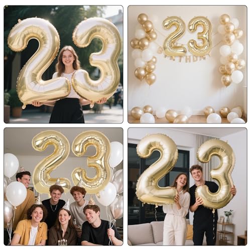 Image of Champagne Gold Large Number 23 Balloon, 40 Inch Light Gold Foil Helium Number Balloons, Giant Mylar Number 23 Balloons for 23 Years Old Birthday Party Anniversary Decorations (Champagne Gold 23)