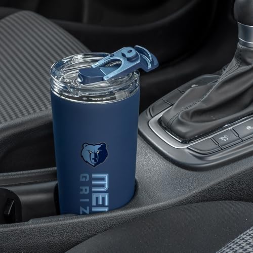 Image of Rico Industries NBA Basketball Memphis Grizzlies Navy 24oz Stainless Steel Tumbler with Lid and Dual Functioning Lid