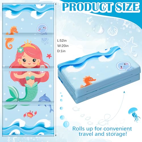 Image of Shellwei Vinyl Nap Mat Kid Preschool Daycare Sleep Mat,Mermaid | 1 inch Thickness, 45 inch x 19 inch x 1 inch, 4-section Softness Rest Mat, Suitable for Daycare Travel, and Home, Easy to Clean