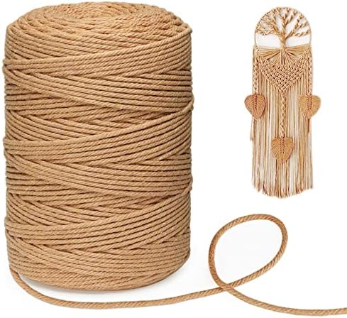 Macrame Cord 3mm x 300m, Macrame Rope Cotton, 4-Strand Twisted Soft Natural Cotton Macrame String for Plant Hanger, Wall Hanging, Dream Catcher, Knitting and DIY Craft Decorative Projects, Brick Red