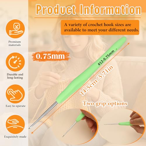 Image of SHWAKK Small Crochet Hook, 0.75 mm Lace Ergonomic Crochet Hook, Tiny Crochet Needles for Arthritic Hands, Knitting Needles with Soft Handle Beginners and Experienced Hobbyists (0.75 mm)