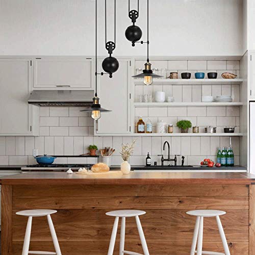 Mopoq Pulley Ceiling Light, 2 Xenon Lights, Kitchen Island Light, Adjustable, Industrial, Rustic Style, For Farmhouse, Retro Style, For Kitchen, Island Or Restaurant #TOP3