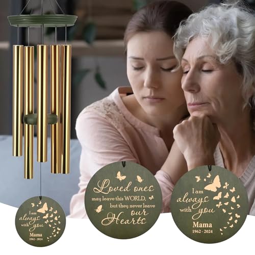 Image of ASTARIN Memorial Butterfly 36 inch Wind Chimes, Personalized Name Sympathy Wind Chime, in Memory of Loss Mom Loved One, Large Deep Tone Bereavement Windchimes for Outside Clearance(Produced in Texas)
