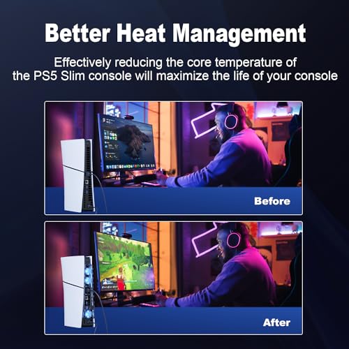 Dobe PS5 Slim Cooling Fan [Auto On/Off] with LED Light, Accessories for Playstation 5 Slim Disc and